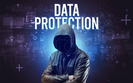 Photo for Faceless man with DATA PROTECTION inscription, online security concept - Royalty Free Image