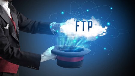 Photo for Magician is showing magic trick with FTP abbreviation, modern tech concept - Royalty Free Image