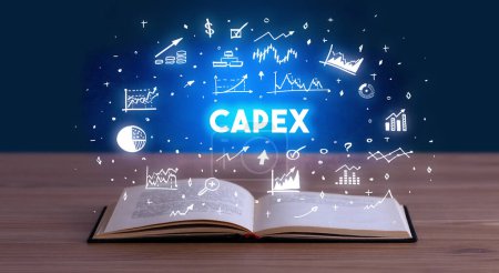 CAPEX inscripción que sale de un libro abierto, concepto de negocio
