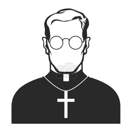 Ilustración de Sacerdote católico con crucifijo, icono de pastor cristiano en especificaciones, vector - Imagen libre de derechos