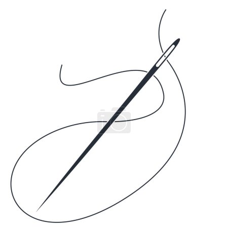 Coser aguja con bucle de hilo, sastrería y coser símbolo artesanal, vector