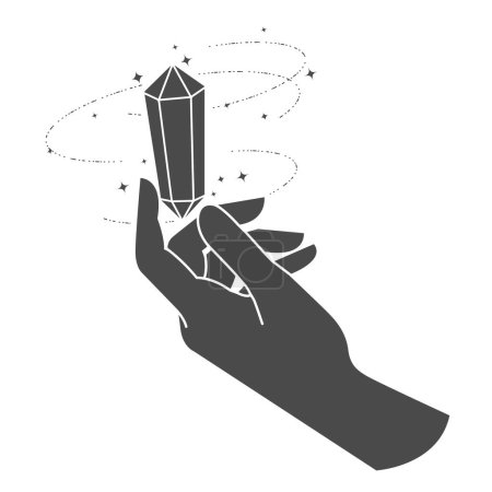 Illustration for Hand of woman with magic crystal, gem products concept, sorcery or crystal-gazing, vector - Royalty Free Image