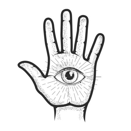 Ilustración de Palma de mano de psíquico con todos los ojos que ven, quiromancia mística y oculta, esotérico y adivinación a mano, vector - Imagen libre de derechos