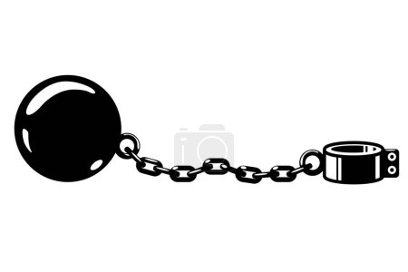 Ilustración de Grilletes, giro en la cadena con bola de metal de peso, grillete prisionero, gravamen o concepto de deuda, vector - Imagen libre de derechos