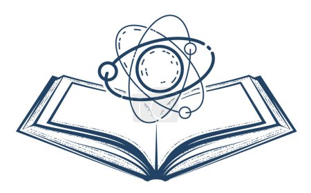 Illustration for Science and knowledge, open book with atom or molecule, scientific research and education, vector - Royalty Free Image