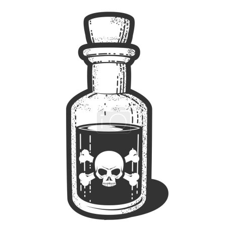 Illustration for Old bottle with poison, vial with skull and crossbones, ventage phial with medicine and corck, vector - Royalty Free Image
