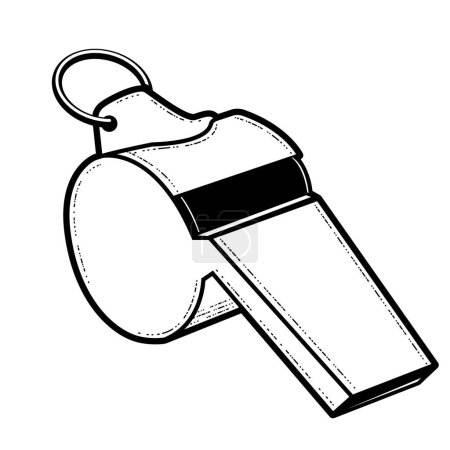 Ilustración de Silbato deportivo de metal con anillo, entrenador o árbitro silbato aislado en blanco, vector - Imagen libre de derechos