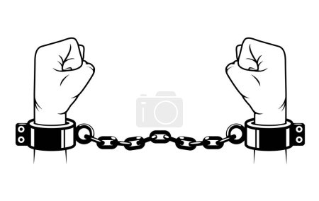 Illustration for Slave hands with shackles on wrists, handcuffed prisoner, fetter  or manacle on fists, debt concept , vector - Royalty Free Image