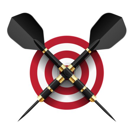 Ilustración de Dardos juego emblema del campeonato, dos dardos cruzados sobre blanco simple o tablero de dardos, vector - Imagen libre de derechos