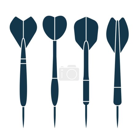 Conjunto de dardos, iconos simples de siluetas de flechas de dardos, vector