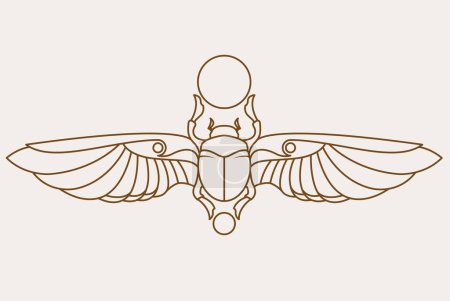 Illustration for Egyptian sacred Scarab with outspread wings, ancient egyptian beetle, symbol Khepri god, vector - Royalty Free Image