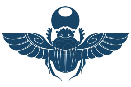 Téléchargez les illustrations : Scarabée égyptien aux ailes déployées, silhouette antique de scarabée égyptien, vecteur - en licence libre de droit