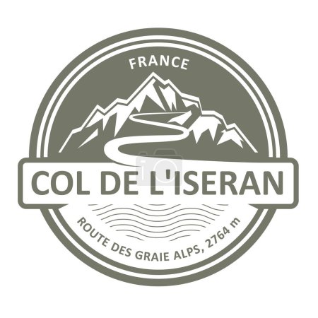 Téléchargez les illustrations : Emblème avec timbre du Col de Liseran, route des Grandes Alpes, col de montagne en France, vecteur - en licence libre de droit