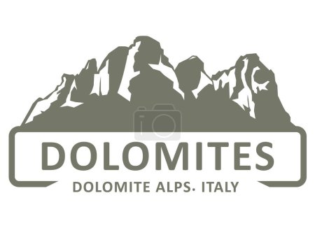 Stamp or emblem of Dolomites Alps, Dolomiti Mountains sihouette, Italy, vector 