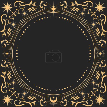 Illustration for Ornamental mystic round frame with fancy pattern, tarot magic and astrology, border decor, vector - Royalty Free Image