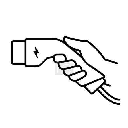 Illustration for Hand hold connector of charger icon, electric car charging plug, vector - Royalty Free Image