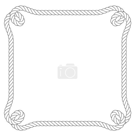 Foto de Marco de cuerda cuadrada con bucles en las esquinas, borde simple de torzal, vector - Imagen libre de derechos