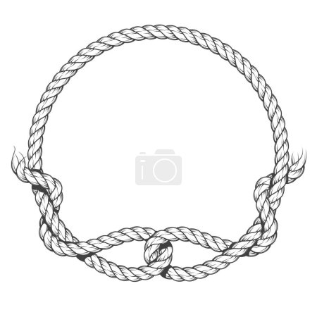 Illustration for Round rope frame with unconnected knot or loops, rope circle with ragged endings, vector - Royalty Free Image