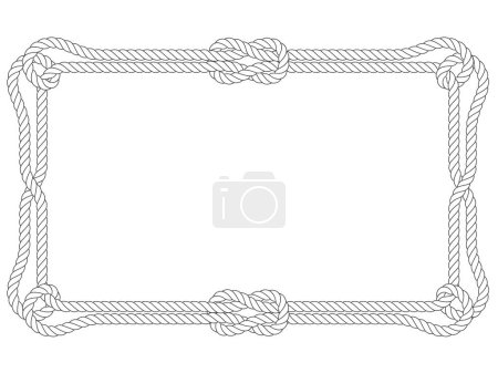 Illustration for Square double rope frame with loops in corners and knots, marine style border, vector - Royalty Free Image