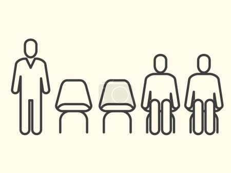 Foto de Icono de sala de espera, fila de sillas y hombres sentados y de pie en la cola, vector - Imagen libre de derechos