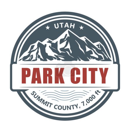 Foto de Park City, Utah sello de la estación de esquí, emblema con montañas cubiertas de nieve, vector - Imagen libre de derechos