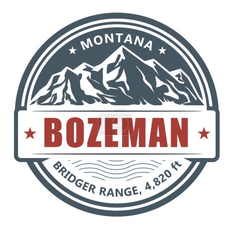 Foto de Bozeman, sello de la estación de esquí, emblema de la gama de puentes de Utah con montañas cubiertas de nieve, vector - Imagen libre de derechos