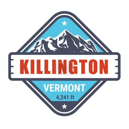 Foto de Sello de estación de esquí de Killington, Vermont, emblema con montañas cubiertas de nieve, vector - Imagen libre de derechos