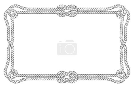 Ilustración de Marco de cuerda cuadrada con bucles de esquina, doble borde y nudos, marco marino, vector - Imagen libre de derechos