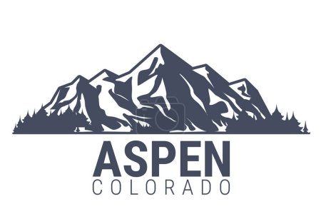 Foto de Aspen, emblema de la estación de esquí de Colorado, cordillera cubierta de nieve, vector - Imagen libre de derechos