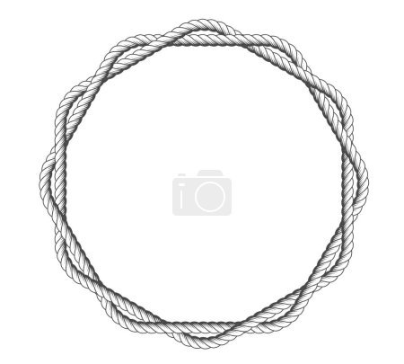 Ilustración de Marco de anillo de cuerda con dos cadenas de entrelazado, marco redondo náutico, vector - Imagen libre de derechos
