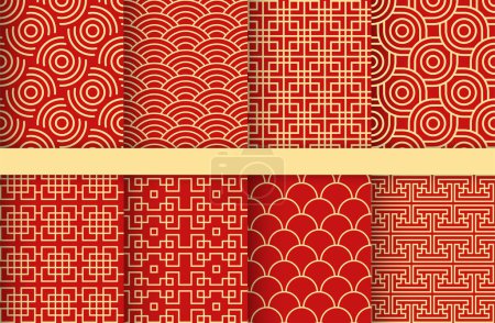 Foto de Conjunto de patrones sin costura chinos, fondo ornamental chino, diseño asiático tradicional, vector - Imagen libre de derechos