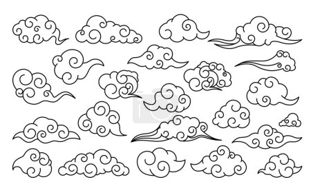Foto de Nubes místicas, elementos de ornamento nublado oriental tradicional, cielo de estilo asiático, vector - Imagen libre de derechos