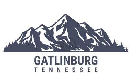 Gatlinburg, Tennessee resort town emblem, snow covered mountains range, Sevier County, vector