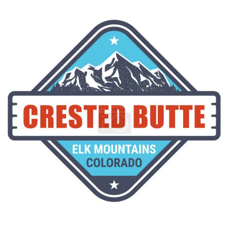 Foto de Crested Butte, Colorado - Elk Mountains sello del resort, emblema con roca cubierta de nieve, vector - Imagen libre de derechos