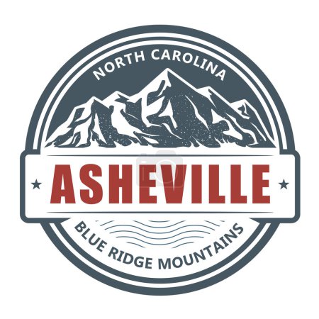 Foto de Asheville, Carolina del Norte - sello del complejo de montaña, emblema con montañas cubiertas de nieve, vector - Imagen libre de derechos
