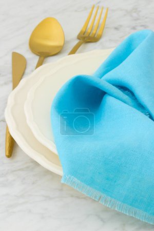 Photo for Beautiful table setting, a colorful and yet elegant way to set your table. - Royalty Free Image