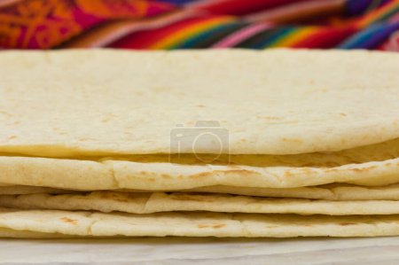 Photo for Handmade mexican wheat tortillas, perfect for burritos and delicious quesadillas. - Royalty Free Image