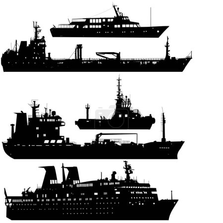Téléchargez les illustrations : Définir la silhouette sur un fond blanc d'un navire de transport. - en licence libre de droit