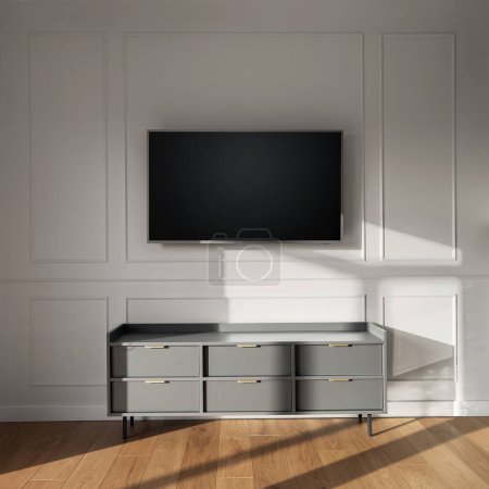 Téléchargez les photos : Empty room with blank TV set hanging on the wall - en image libre de droit
