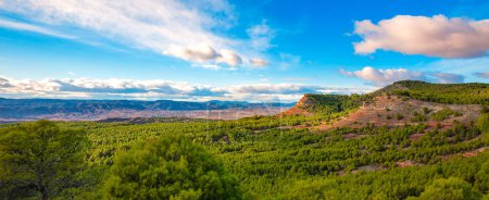 Photo for Aragon panoramic landscape view-  orange mountain,  forest and clouds ( sierra armantes,  Calatayud) - Royalty Free Image