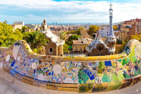 Foto de Barcelona, vista panorámica del paisaje de la ciudad Parc Güell - Imagen libre de derechos