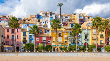 Photo for Villajoyosa city landscape with colorful houses,  Alicante province, costa blanca in Spain - Royalty Free Image