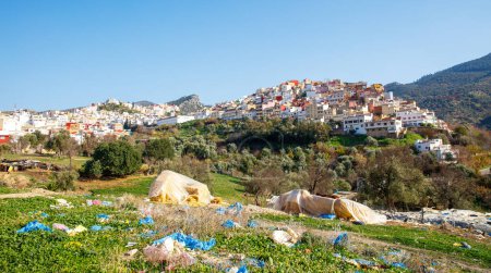 Foto de Pueblo marroquí en la montaña y contaminación de residuos - Imagen libre de derechos