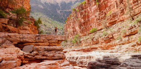 Happy woman tourist in Moroccan canyon- travel,  adventure,  tourism- Agadir