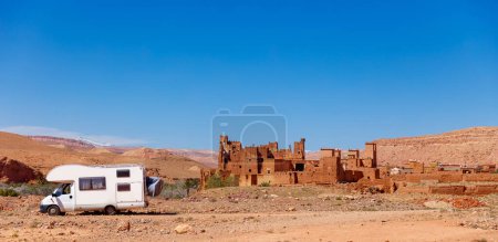Photo for Adventure travel in Motorhome in Morocco,  Tamedakhte village, Kasbah near ait ben haddou - Royalty Free Image