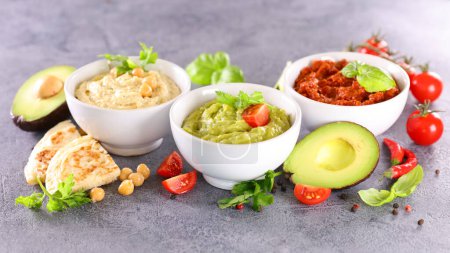 Photo for Assorted of dipping sauce- various of hummus - Royalty Free Image