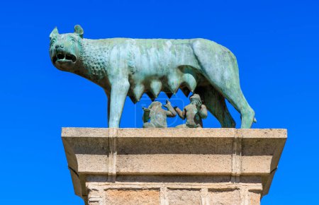 Foto de Escultura de lobo capitolina en el cielo azul - Imagen libre de derechos