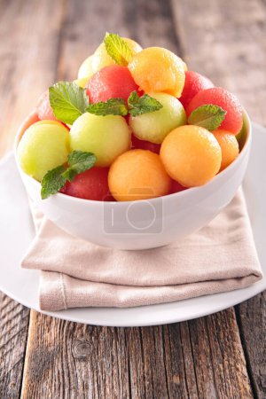 Photo for Delicious fruit ball salad- watermlon and colorful melon - Royalty Free Image