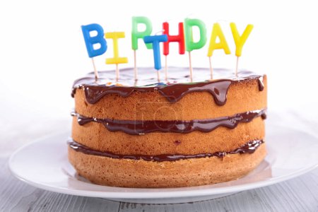 Téléchargez les photos : Gâteau au chocolat d'anniversaire avec bougie - en image libre de droit