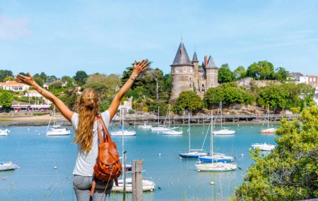 Tour tourism in France.- Pornic castle, beach and harbor- Loire-Atlantique,  Pays de la Loire